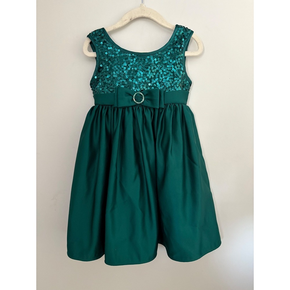 Christmas Sequin Sparkle Bow Emerald Green Party Dress Size‎ 4T Holiday Princess